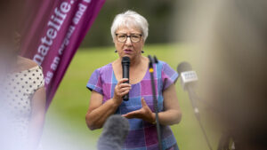Michele Polley a donor family talking about the importance of donation at the Australian Transplant Games.